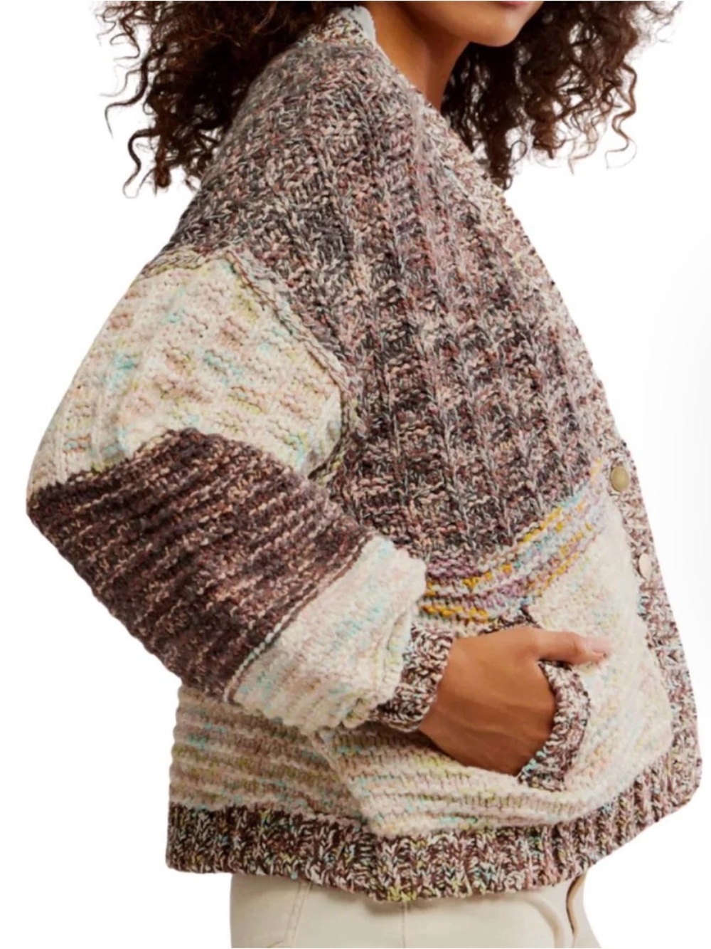 Free People NWT Multicolor Chunky Knit Cardigan Moonbeam Isabella